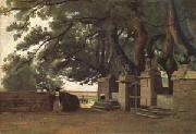 Jean Baptiste Camille  Corot A Gate Shaded by Trees also called Entrance to the Chateau Breton Landscapee (mk05) oil